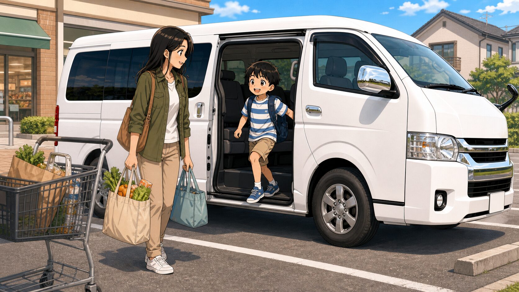 ハイエースワゴンGLで買い物や送迎をする普段使いの様子